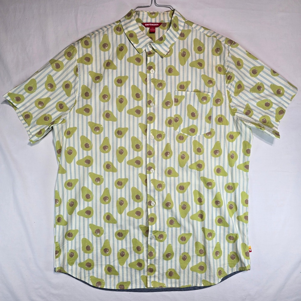 Unionbay Mens XL Avocado Print Striped Short Sleeve Button Up Shirt YT11371